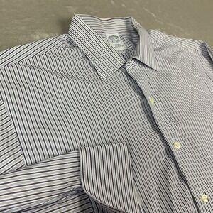 New Brooks Brothers Dress Shirt Mens 17.5/34 Blue Striped Slim Fit Button Down